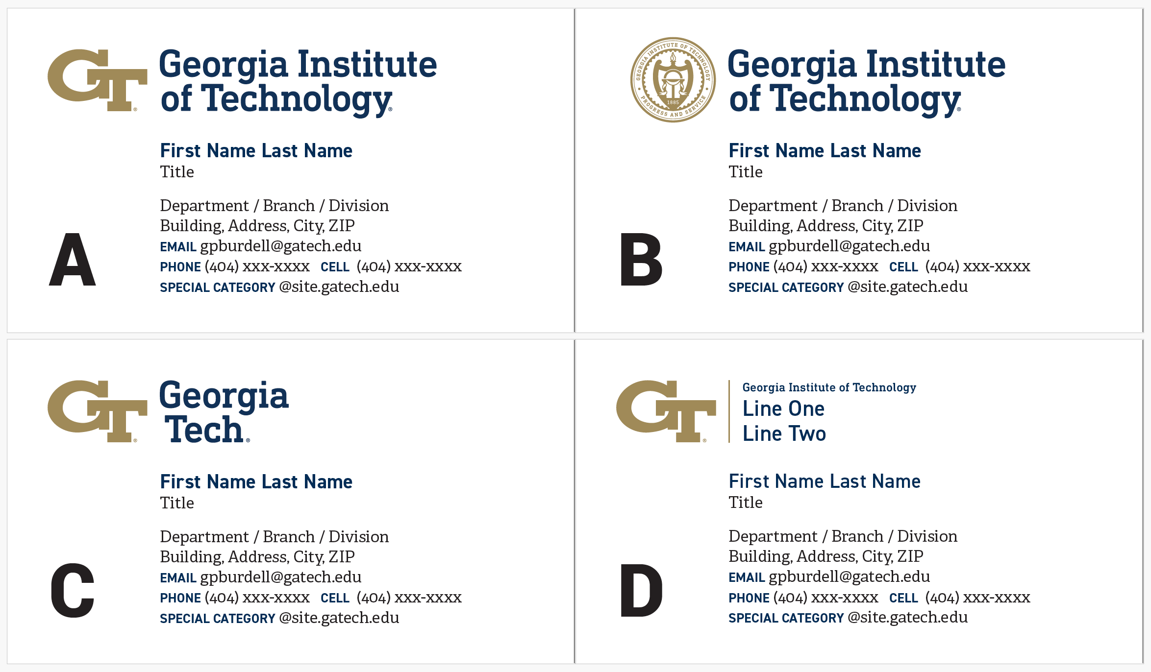 Four Georgia Tech business card options 2/27/2025